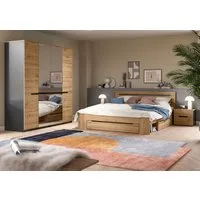 Home affaire Schlafzimmer-Set REHAT, 4-teilig, best. aus: Bett, Kleiderschrank & 2x Nachtkommode, (4-tlg., TOPSELLER!, für Matratzengröße 140x200 cm, viel Stauraum), Rehat, Schlafzimmerset, Bett 180x200 cm, Nachttisch, Kleiderschrank
