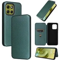 Wigento Smartphone-Hülle Für Motorola Moto G86 5G Carbon Faser Textur Flip Schutz Hülle Grün, Carbon Faser Flip Schutzhülle mit Kartenfach und Ständer