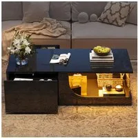 Merax Couchtisch Sofatisch Beistelltisch mit LED-Beleuchtung (1-St., 100*50*30 cm), Wohnzimmertisch mit 2 Schubladen,Hochglanz-Oberfläche, gehärtetem Glas