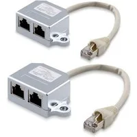 kwmobile 2x Netzwerkkabel Splitter Anschlussverdoppler Netzwerk LAN Verteiler Netzwerkkabel, (21.00 cm), T-Adapter LAN-Kabel - RJ45 Stecker auf 2x RJ45 Ethernet