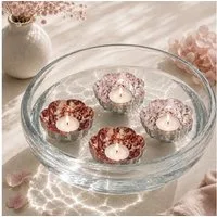 matches21 HOME & HOBBY Wasserspiel Schwimmschalen Rosa Blüten aus Eisen, 4er Set in Ø 8 cm, (4 tlg), Elegante Teelichthalter für stimmungsvolle Wasserdekoration