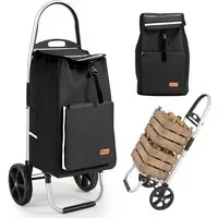 Sekey Einkaufstrolley 2 in 1 Klappbar Einkaufswagen mit Kühlfach - 50 Liter Einkaufsbeutel, 50 l, Faltbar Einkaufsroller mit großen Rädern und Sackkarren-Funktion