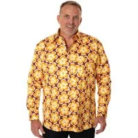 Comycom Langarmhemd Herren 70er mit gelb braunem Blumenmuster