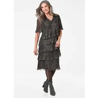 GOLDNER Abendkleid Kurzgröße: Elegantes Abendkleid mit Glanz-Effekt Glanzkleid mit asymmetrische Stufen, V-Ausschnitt und Halbarm