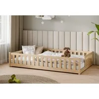 Kids Collective Kinderbett Bodenbett mit Rausfallschutz & Lattenrost Montessori Betten Kinder (Verfügbare Größen: 80 x 160, 80 x 180, 90 x 190, 90 x 200, 120 x 200, 140 x 200 cm), Jugendbett Einzelbett Kiefer Natur 120x200 cm