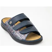 Franken-Schuhe Art. 32033-B50 Farbe: "marine" Damen Comfort Pantolette (mit loser Einage & Spezialweite "M", STRECH Einsatz für Hallux Valgus, weiches Innenfutter) "Made in GERMANY", echt Leder, STRETCH, Weite M