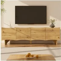 Merax Lowboard in Holzoptik mit Wellenmuster (1 St), TV-Schrank mit 4 Türen & Stauraum, Kabeldurchführungen, 155x36x47cm