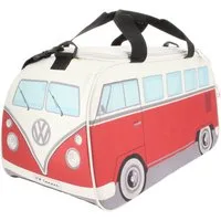 VW Collection by BRISA Sporttasche Volkswagen Retro-Sport-Umhänge-Schulter-Fitness-Tasche, in T1 Bulli Bus Form Klein Classic Bus in Rot & Beige