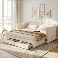 Flieks Daybett, Polsterbett 90/180x200cm mit Schubladen & Ausziehbett & USB-Anschluss
