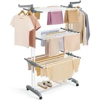 SONGMICS Wäscheständer Turm Standtrockner 4 Ebenen, Flügelwäscheständer, einfacher Aufbau, klappbare Flügel, mit Rollen, 63,5 x 128 x 173 cm
