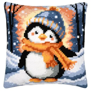 Kreuzstichkissen "Pinguin mit Mütze & Schal"