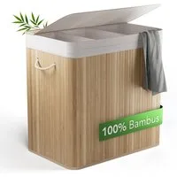 NewHabitat Wäschekorb Bambus Wäschekorb 3 Fächer, 150L Wäschesammler mit Deckel & Sack