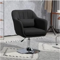 HOMCOM Relaxsessel mit Armlehne, Lendenkissen, Metallrahmen (gepolstert Drehstuhl, 1-St., höhenverstellbar Loungesessel), für Schlafzimmer, Wohnzimmer, Schwarz
