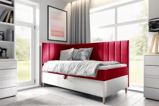 Boxspringbett Gästebett Kinderbett HELVI Nr.3 100x200cm Weiss-Rot Seite Links