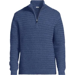 Flechtmuster-Pullover mit Reißverschluss, Herren,  Blau, Polyester/Polyester-Mischung, by Lands' End