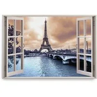 Sinus Art Leinwandbild Wandbild 120x80cm Fensterbild Paris Eiffelturm Kanal Brücke Frankreich, (1 St)