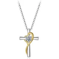 Runde Perlé Kreuzkette funkelnder Moissanit 0,2Ct, Kette mit Kreuz Herz Anhänger, 925 Sterling Silber, 14K Gold GRA Zertifikat Echtschmuck