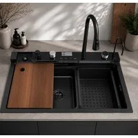 Faizee Home Küchenspüle Küchenspüle Nano 75x46cm - Wasserfallspüle aus hochwertigem Edelstahl, Rechteckig, 75/46 cm