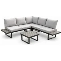 Greemotion Gartenlounge-Set Pisa Ecklounge Stahl grau mit Tisch Auflagen und Liegefunktion, (4-tlg), inkl. Auflagen