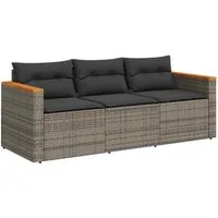 vidaXL Loungesofa Gartensofa mit Kissen 3-Sitzer Grau Poly Rattan, 1 Teile