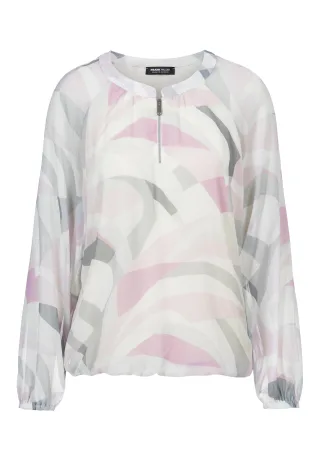 FRANK WALDER - Bluse LOVELY SOFT TONES mit Elastikbund pink lavender/ecru/kiesel - Gr. - 38