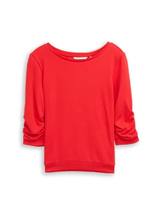 Denim Tom Tailor - Fitted Sweatshirt mit Raffungen brilliant red - Gr. - S