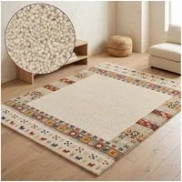 THEKO Wollteppich Gabbeh Rahmen, reine Wolle, Handgefertigt, mit Bordüre, rechteckig, Höhe: 14 mm, Tiermotiv, Wohnzimmer, Schlafzimmer, Esszimmer