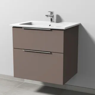 Sanipa 3way Keramik-Set Venticello Keramik-Waschtisch und Unterbau mit 2 Auszügen, Taupe-Matt UP3221T