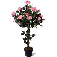Kunstpflanze künstlicher Rosenstock Kunstrose Rose künstlich im Topf Rosa Rose, Arnusa, Höhe 90 cm, mit Echtholz-Stamm