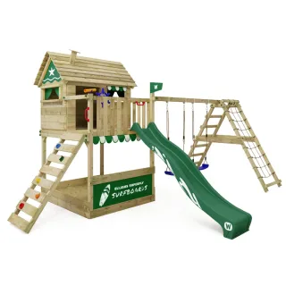 Spielturm Smart Reef mit Wellenrutsche, Kletteranbau & Doppelschaukel - Massivholz Spielhaus für den Garten - Sicherer Spielspaß von Wickey