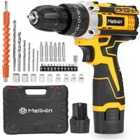 MELLWIN Akku-Bohrschrauber Set 38Nm mit Akkus, 25+3 Drehmomentstufen, max. 1400 U/min, 10mm Bohrfutter, Für Reparatur & DIY