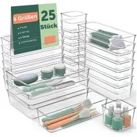SURFOU Organizer Schubladen Organizer 25 St. Schminktisch Organizer Schreibtisch (schubladen organizer bad, schminktisch organizer für schublade 4 Größen, 25 St., Transparent, waschbar, ausgestattet), Stapelbar,Geeignet für Badezimmer, Schlafzimmer, 