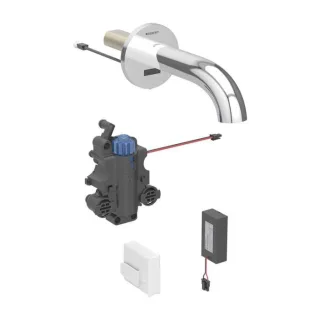 Geberit Piave Infrarot-Waschtischarmatur 116268211 17 cm, Wandmontage, Batteriebetrieb, UP-Funktionsbox, mit Thermostatmischer, hochglanz-verchromt
