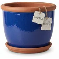 Teramico Blumentopf Keramik-Pflanztopf Farmer Royalblau mit Terrakotta-Teller (1 St), Frostfest, UV-Fest