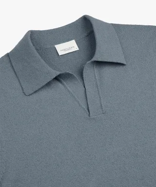 Profuomo - Graublaues Baumwoll-Crêpe-Polo grau blau - Gr. - L