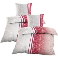 Casa Colori Bettwäsche Seersucker Bettwäsche 135x200 Reißverschluss Rot Beige mit Ornamente, Seersucker, 4 teilig, leicht