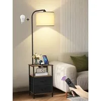 OUTON Stehlampe LED-Tisch mit 2 Stoffschubladen/3 Ablagen & USB