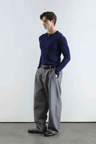 Slim Fit Button-Kragen Langarm-T-Shirt