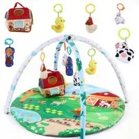 oyajia Spielbogen Baby Spielmatte Fitness Krabbeldecke Spielecke 85x85×55cm, (Geeignet für Neugeborene von 0–12 Monaten zur Wachstumserkundung), mit 5 Abnehmbare Spielzeug, Faltbare Matte,Spielbogen für Babys