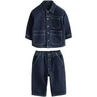 Next Top & Hose Denim-Hemdjacke und Jeans mit weitem Bein (2-tlg)