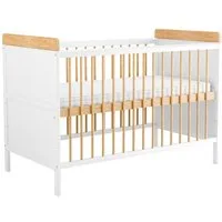 Baby-Delux Babybett Ella weiß natur, Kinderbett 60x120 cm höhenverstellbar, Kiefer mit Matratze