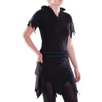 Vishes Zipfelkleid Kurzarm-Kleid Damen Kapuze Patchwork Jersey Baumwolle Alternative Mode, Boho, Hippie, Ethno, Festival