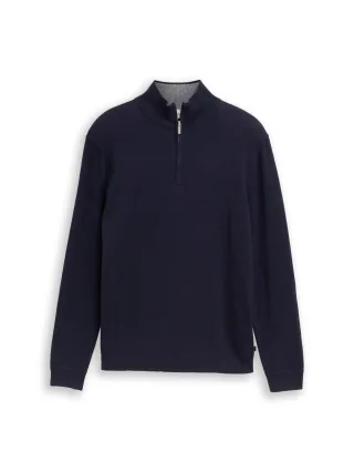 Tom Tailor - Troyer Strickpullover mit Kaschmir-Anteil knitted navy melange - Gr. - L
