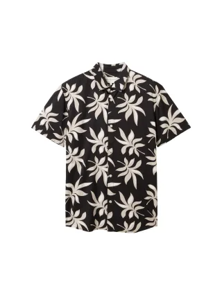 Denim Tom Tailor - Kurzarmhemd mit Allover Print black summer leaf print - Gr. - L