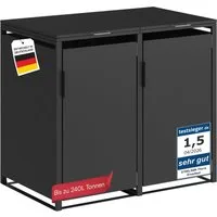 STEELSØN Mülltonnenbox Thoria 240L aus verzinktem Stahl (Graphitschwarz, verfügbar mit 1, 2, 3, 4, oder 5 Türen), Für 2 Tonnen