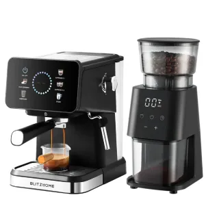 [EU Direct] BlitzHome® CM3171 Espresso Machine & NovuLife BG710T Conical Burr Coffee Grinder Set With PID Temperature Co