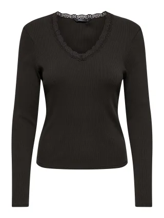 ONLY - ONLSARA SHARAI L/S V-NECK TOP JRS Chocolate Torte - Gr. - XS