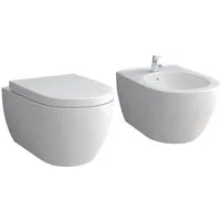 Alpenberger Bidet Komplet SET mit Hänge WC Spülrandlos + WC Sitz mit Absenkautomatik, Oval, wandhängend, waagerecht Abgang, 3-tlg., Set aus Wand WC und Bidet