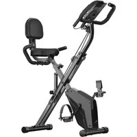Hamlody Heimtrainer Fahrrad Klappbar, Indoor Bike mit LCD-Display Magnetwiderstand (LCD-Monitor und Ganzkorpertraining, Fahrrad klappbar fur Zuhause, bis 150 kg), 16 Widerstandsstufen, LCD-Display und Armwiderstandsbändern