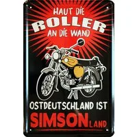 WOGEKA ART Metallbild Ostdeutschland ist Simsonland - 20 x 30 cm Retro Blechschild DDR Moped, Metallschild Wanddeko Spruch Schild Wandbild Ossi